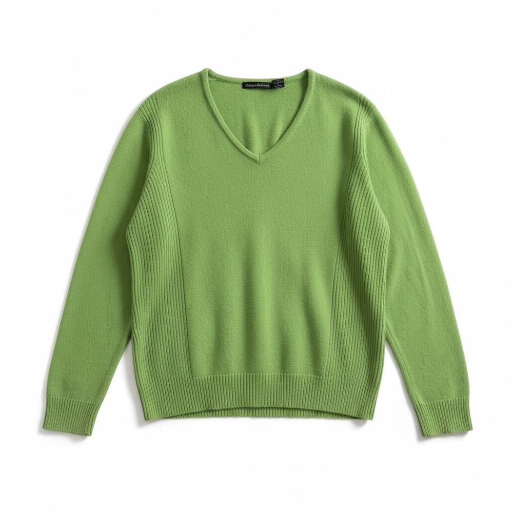 Allicyn Michaels Green V Neck‎ Ribbed Knit Acrylic Sweater Plus Size 2X